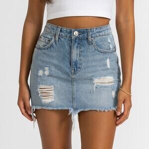 One x One Teaspoon High Waist Super Fitted Short Length Denim Skirt